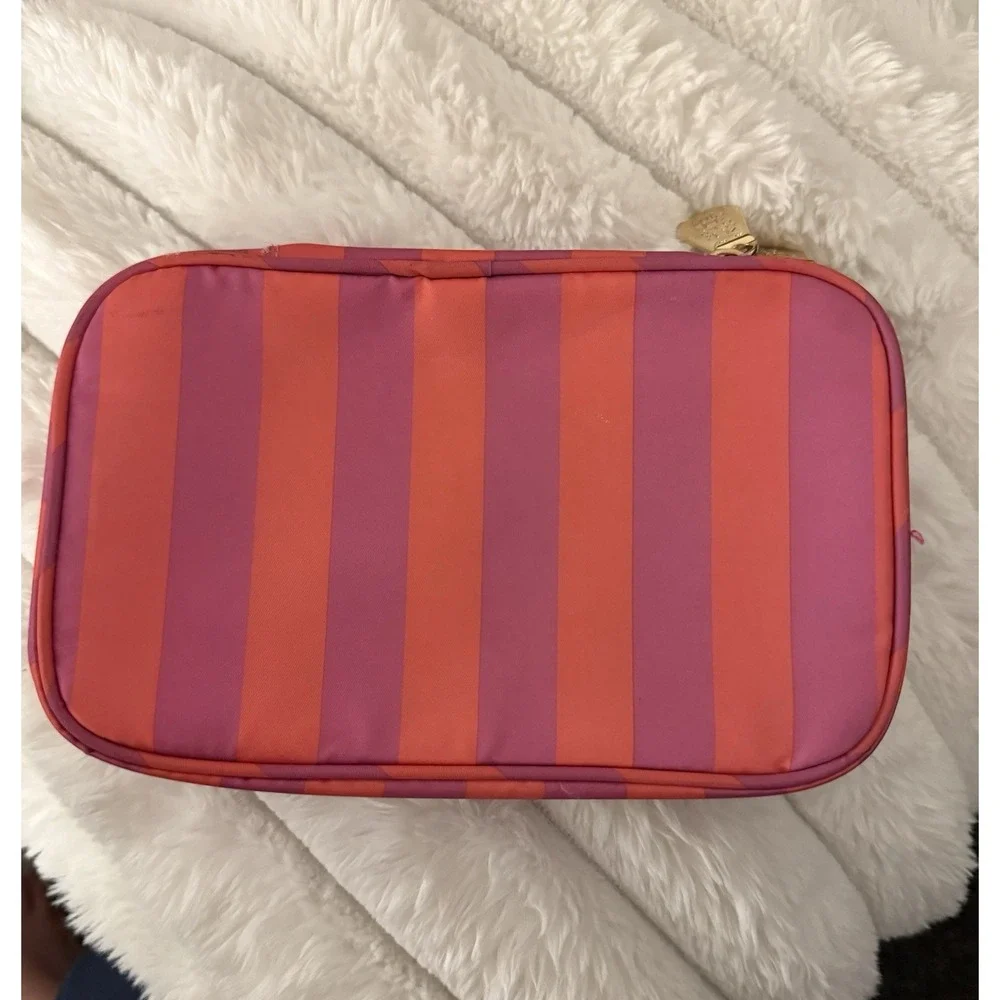 Soho London New York Makeup Bag Pink Orange Striped Travel Cosmetic‎ Case Zip